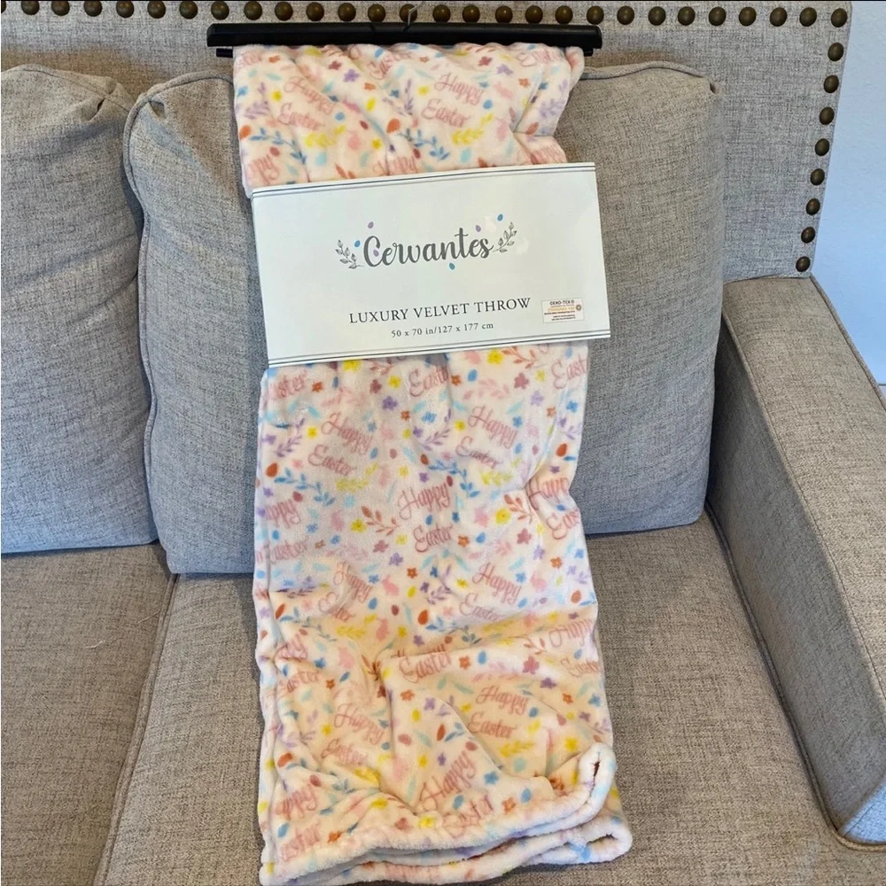 Easter Bunny Floral Luxury Velvet Throw Blanket